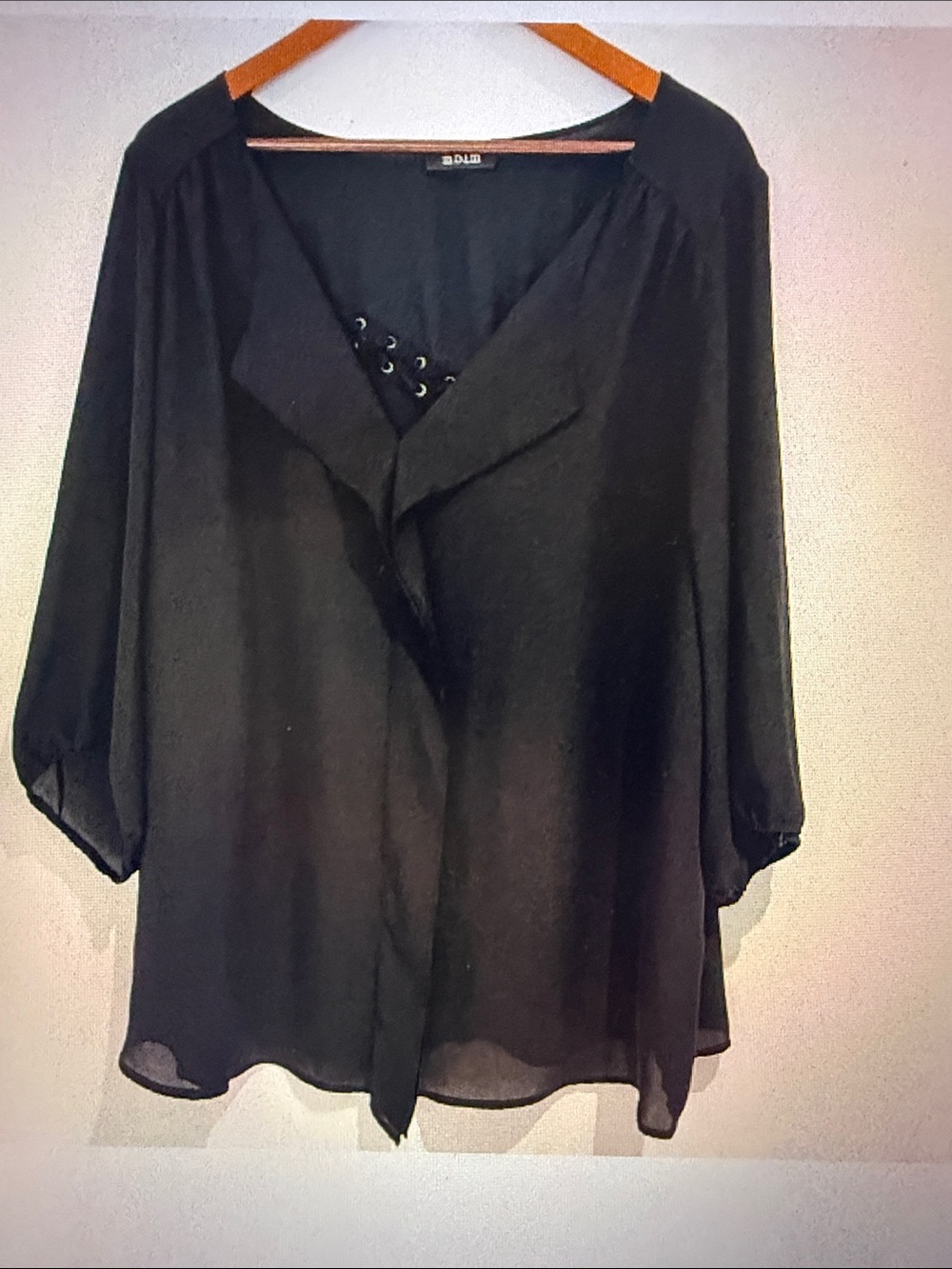 Addition Elle MBLM Women Black 3/4 Sleeve Logo Pullover Blouse Plus Size 1X